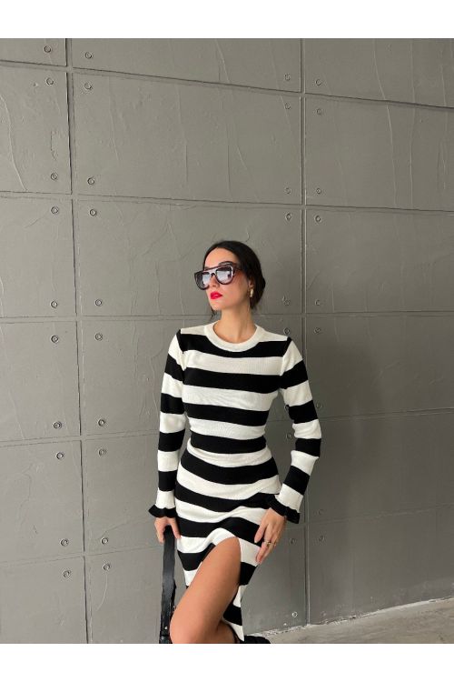 Striped Dress - Black & Ecru