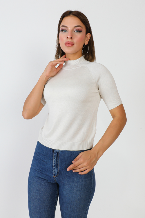 Short Sleeve Half Fisherman Knitwear Blouse