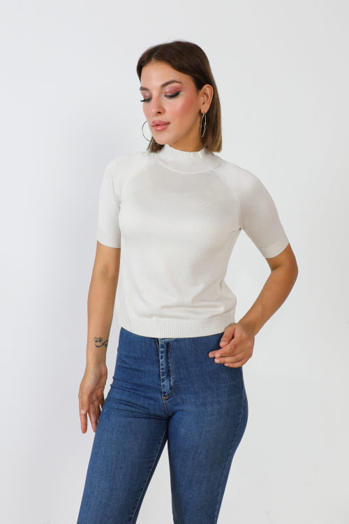 Short Sleeve Half Fisherman Knitwear Blouse